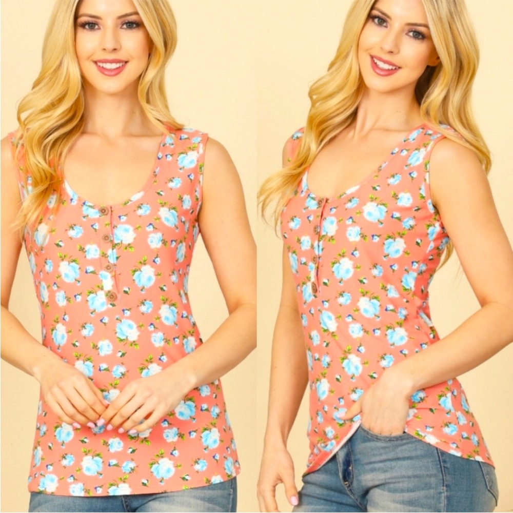 🆕 Boho Blue Rose Floral Tank Top - Vintage Style